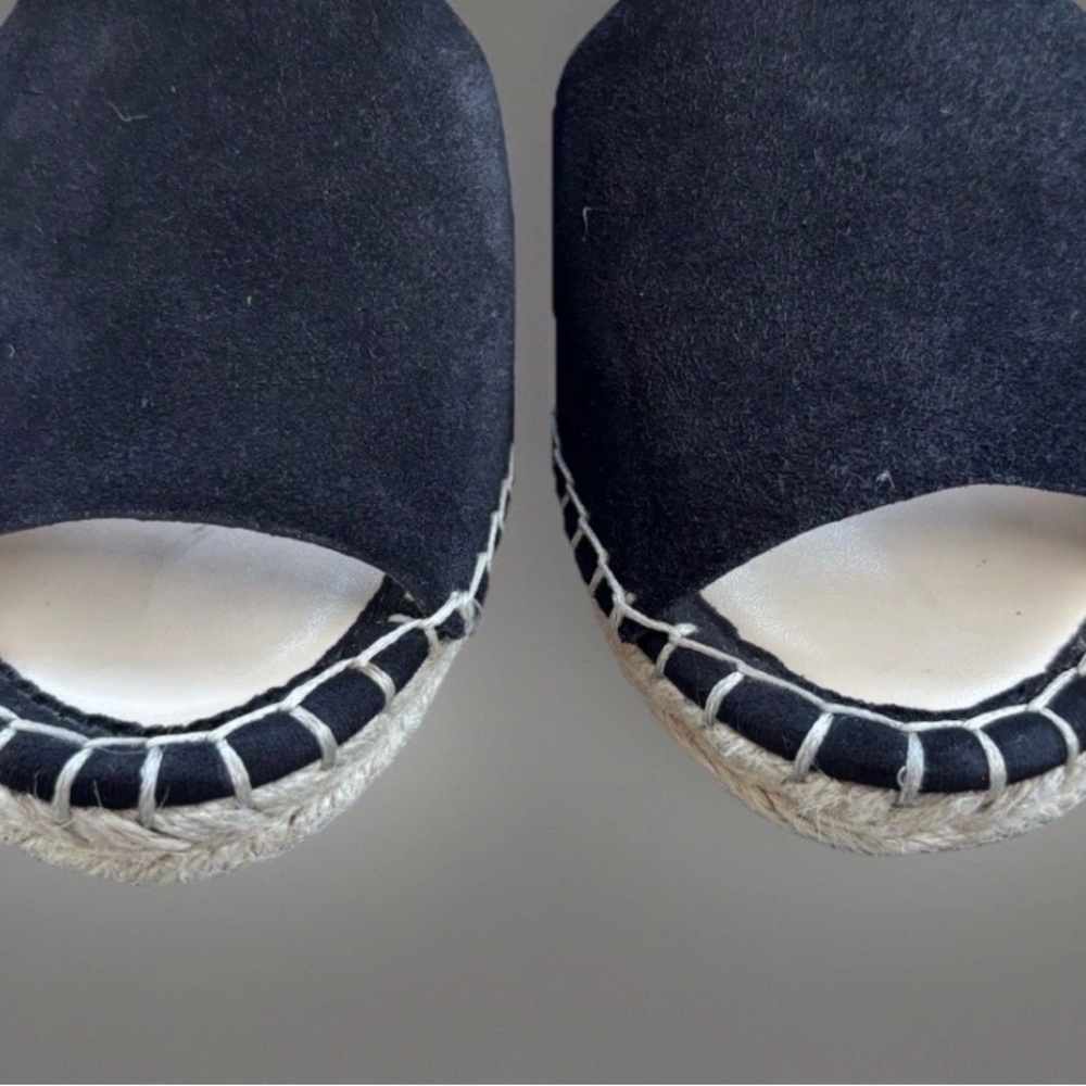 Black Suede Espadrille Wedge Sandals Marc Fisher 8W Cutout Slingback Platform - Picture 8 of 10